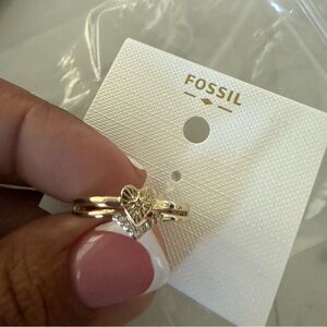 Fossil Gold Heart Ring with Silver Accents